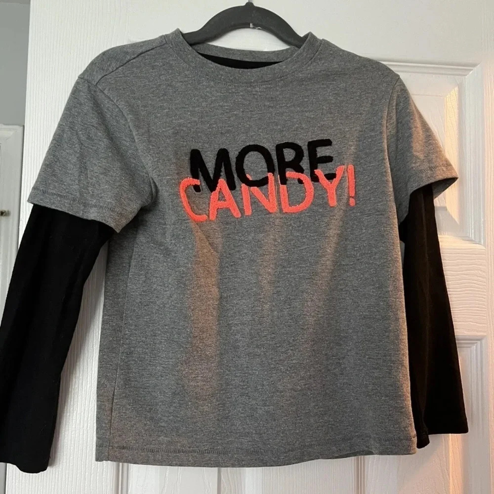 Cat & Jack 4 5 XS Halloween More Candy Shirt Long Sleeve Gray Orange